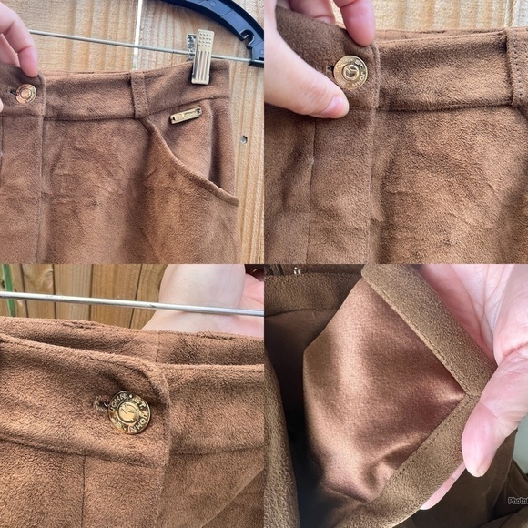 ST. JOHN BY MARIE GRAY micro suede embroidered patch flare high rise pants 4 EUC - Picture 4 of 16